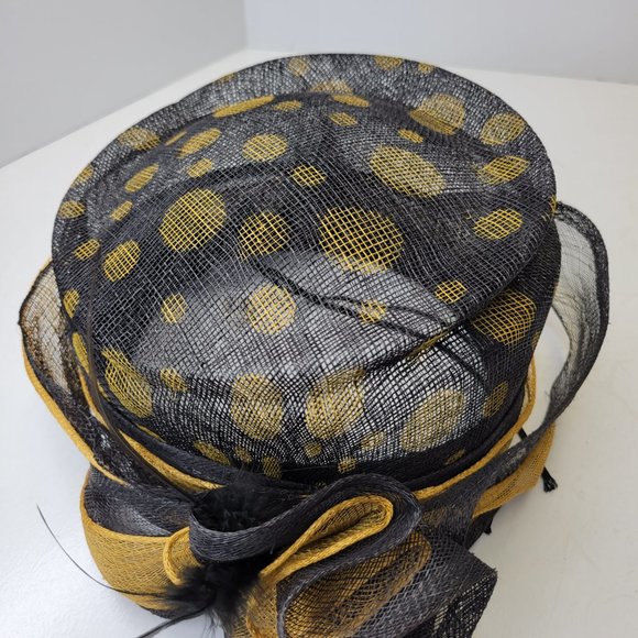 Glamorous Red Carpet Hat in Black and Gold with Polka Dots